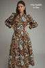Entro - Dress - Midi Long Sleeve Tiered Skirt - Olive Floral - Findlay Rowe Designs