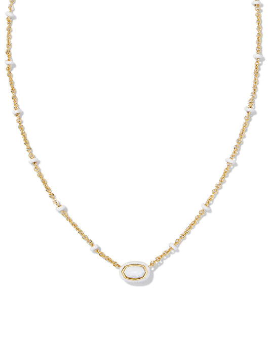 Kendra Scott - Necklace - Mini Elisa Gold Enamel Frame Short Pendant - Gold White Mother Of Pearl