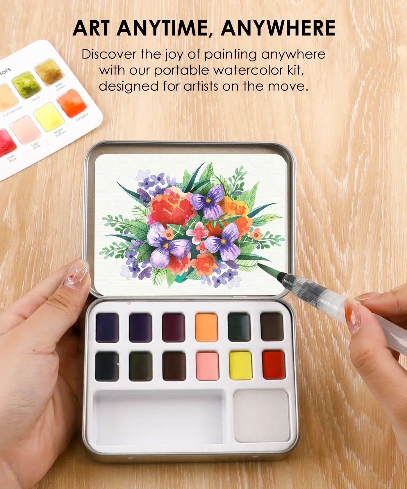 Grabie - Watercolor Pocket Set Of 12 With Brush - Floral Colors - Findlay Rowe Designs