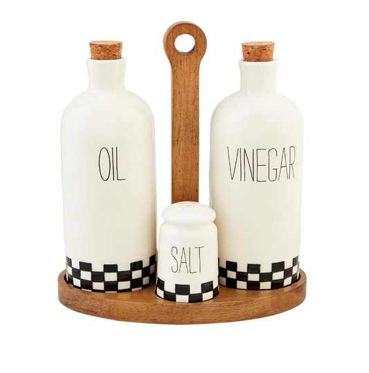Mud Pie- Checkered Oil & Vinegar Caddy Set