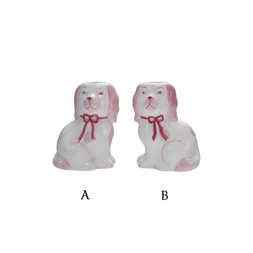 Taper Candle Holder - Staffordshire Dog - Red White - Findlay Rowe Designs