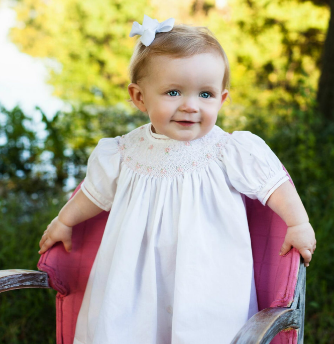 Feltman Brothers - Girls - Dress Pearl Flower Bishop White Pink - 3mo - Findlay Rowe Designs