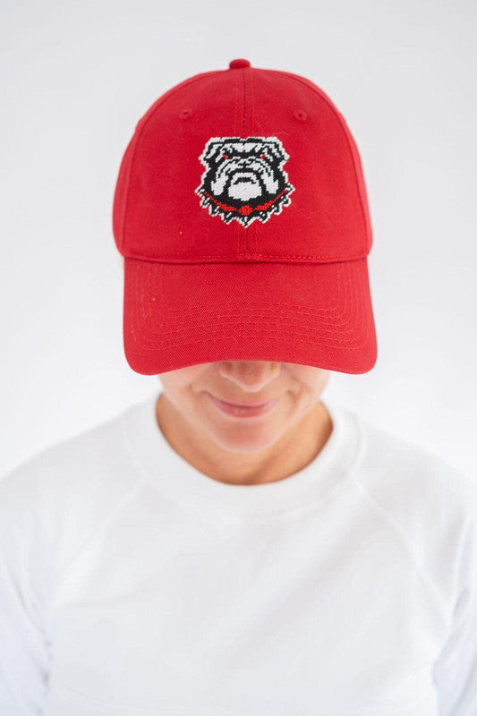 Lisi Lerch - Needlepoint Baseball Hat - Bulldog - Red - Findlay Rowe Designs