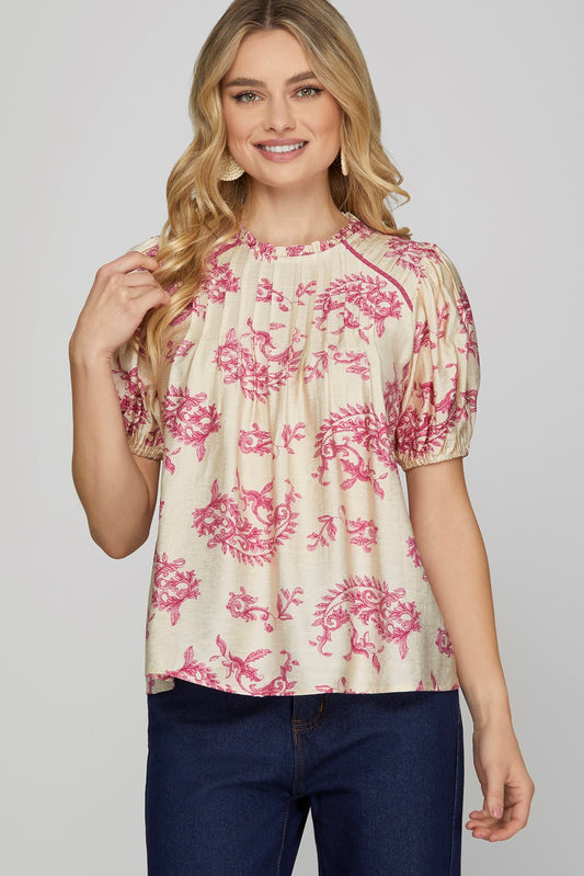 Top - Woven Ruffle Neck - Magenta - Findlay Rowe Designs