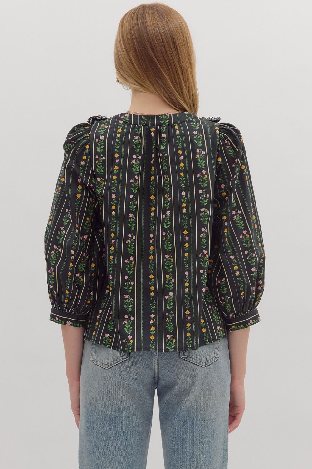 Entro - Top - Floral Ruffle 3/4 sleeve - Findlay Rowe Designs