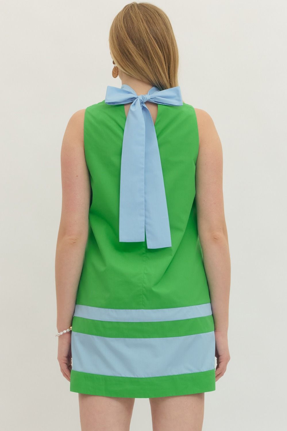 Entro - Dress - Mini - Sleeveless High Neck Bow - Green Light Blue - Findlay Rowe Designs
