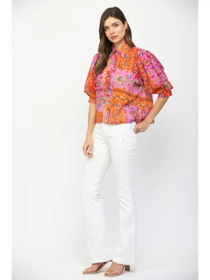Top - Balloon Sleeve - Floral Patchwork - Findlay Rowe Designs