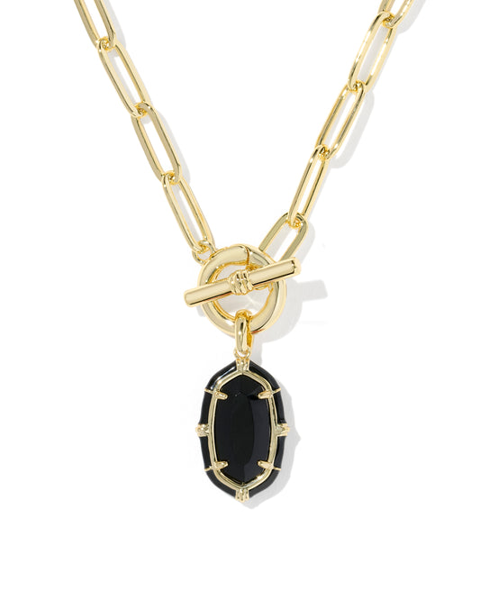 Kendra Scott - Necklace -   Elisa Gold Enamel Link and Chain - Black Agate - Findlay Rowe Designs
