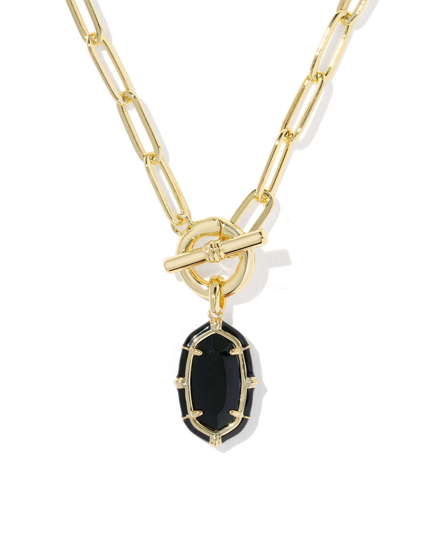 Kendra Scott - Necklace -   Elisa Gold Enamel Link and Chain - Black Agate - Findlay Rowe Designs