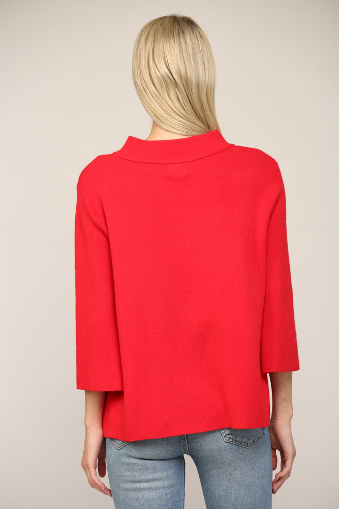Mock Neck Pull Over Sweater Bell Sleeve - Red - Findlay Rowe Designs