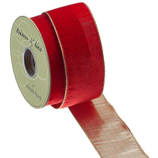 Decor Ribbon - Velvet - 2.5" x 10 yd - Red Gold
