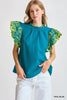 Umgee - Top - Embroidered Flutter Sleeve Blouse - Hot Pink