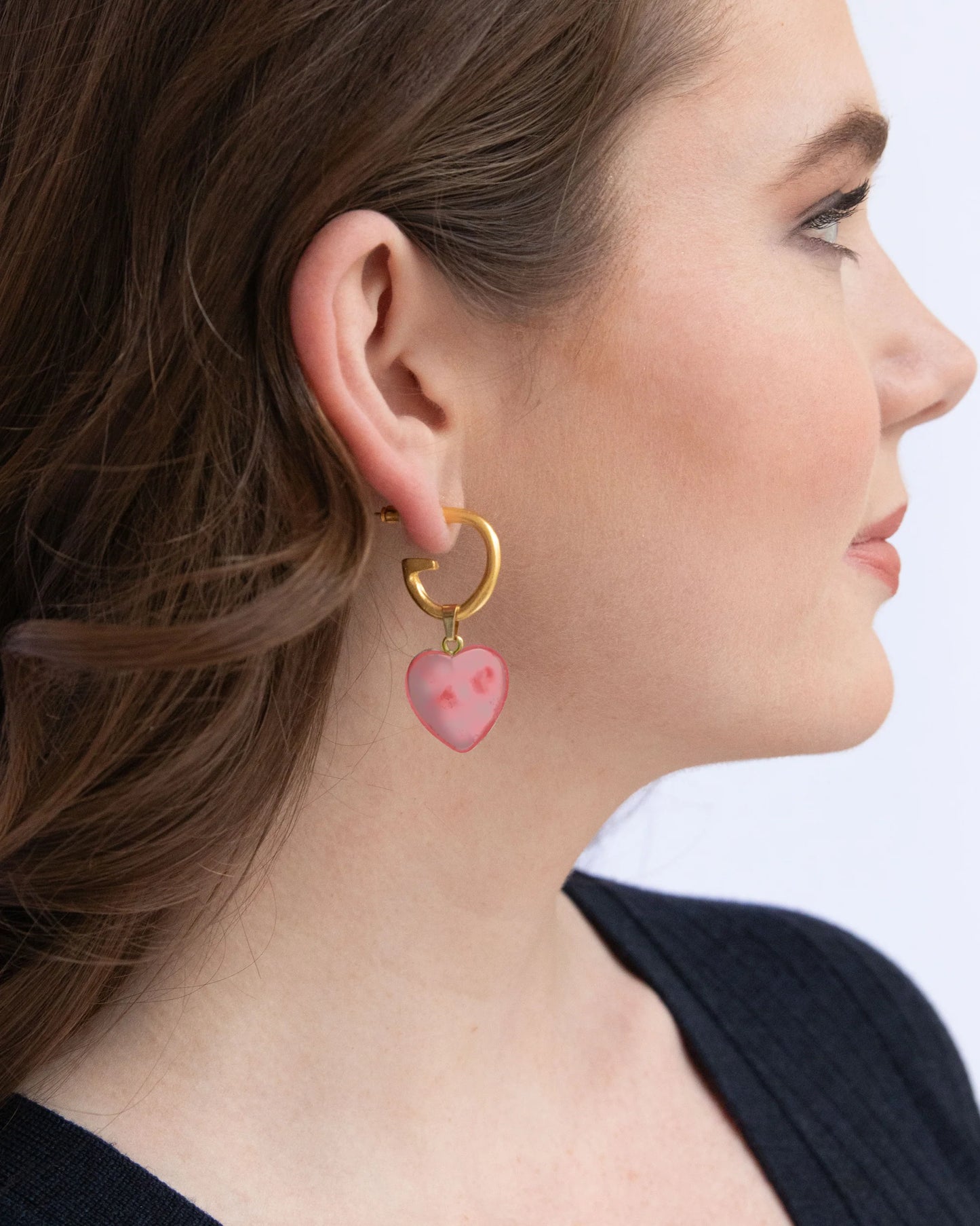 SUSAN SHAW - Gigi Heart Earrings - PINK QUARTZ