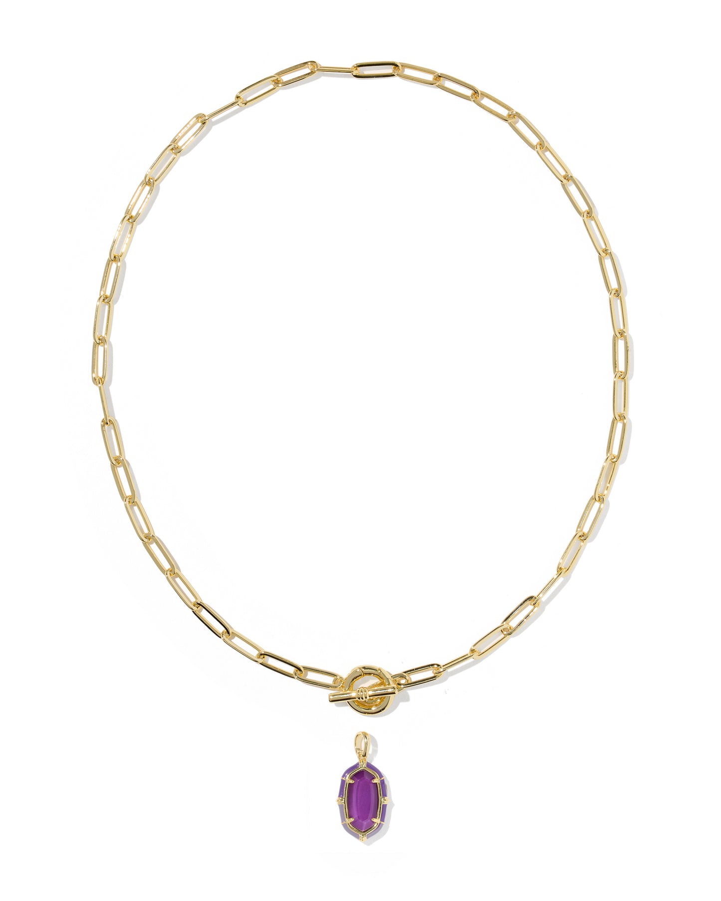 Kendra Scott - Necklace -   Elisa Gold Enamel Link and Chain - Gold Purple Mother Of Pearl - Findlay Rowe Designs