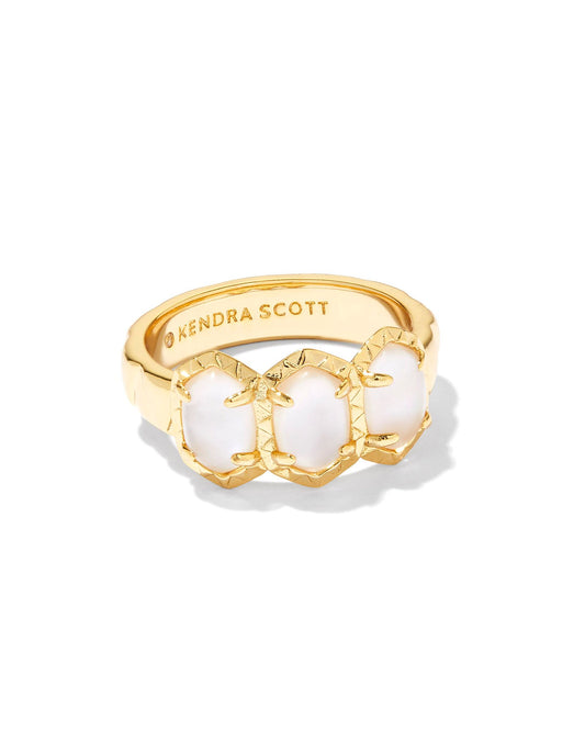 Kendra Scott - Ring - Daphne Band - Gold Ivory Mother of Pearl - Size 8
