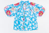 THML Blue Puff Sleeve Embroidered Floral Print Top