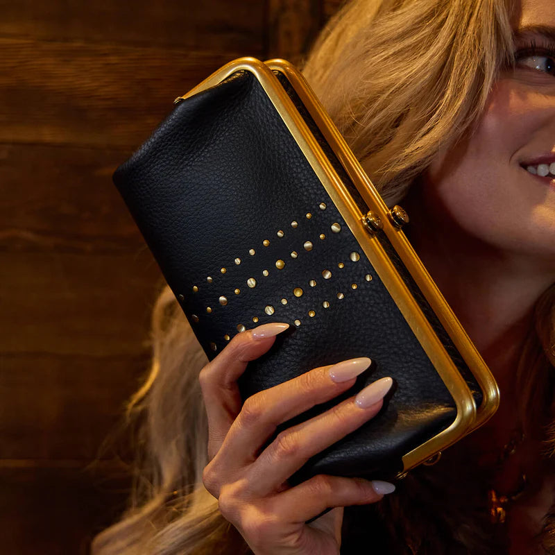 Hobo - Lauren Clutch-Wallet - Black Suede Leather With Studs