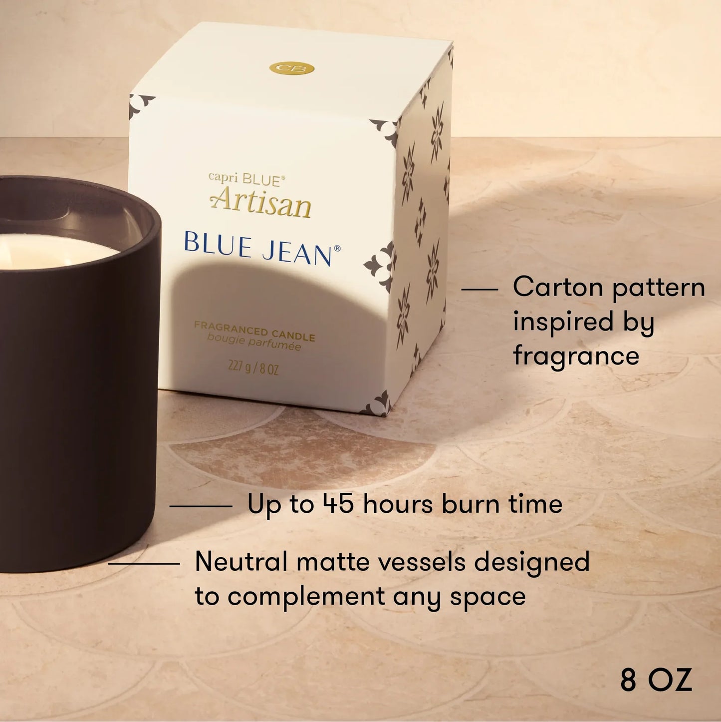 Capri Blue - Boxed Tumbler Candle 8oz - Blue Jean Terrazza Velluto - Findlay Rowe Designs