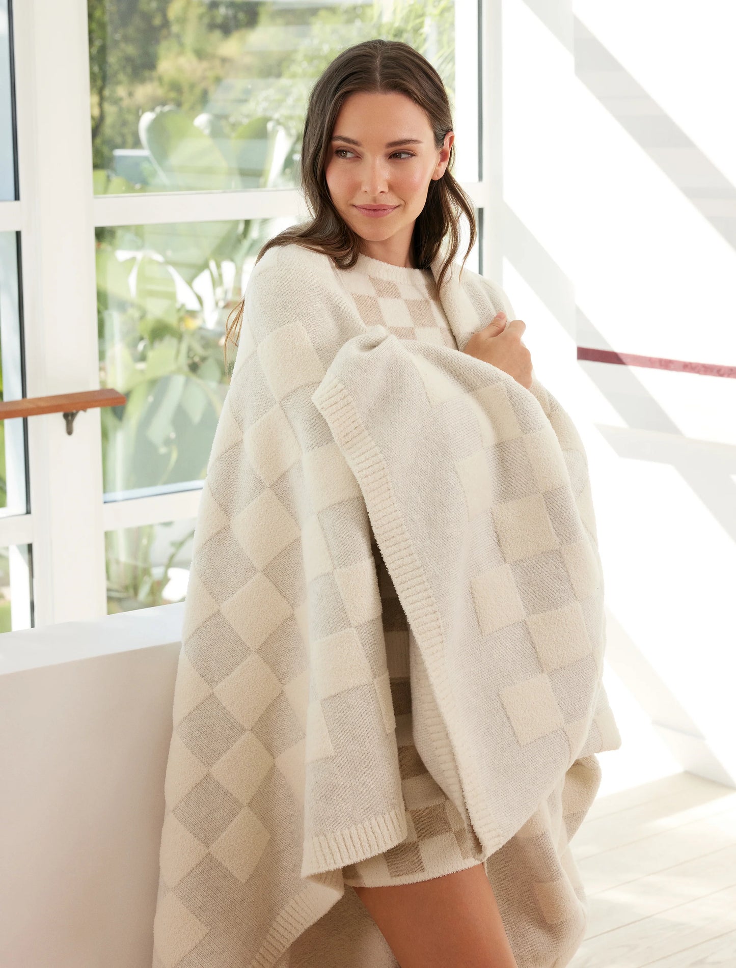 Barefoot Dreams - Throw - CozyChic® Throw - Cotton Checkered - Gray / Cream - Findlay Rowe Designs