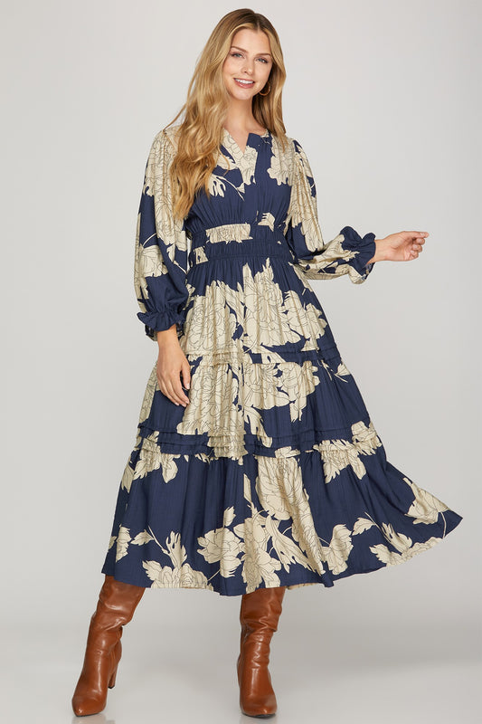 She+Sky - Dress - White Flower Midi - Navy - Findlay Rowe Designs