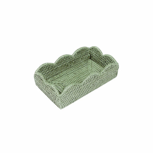 Caspari - Napkin Holder - Guest Towel Napkin Rattan Scalloped - Green