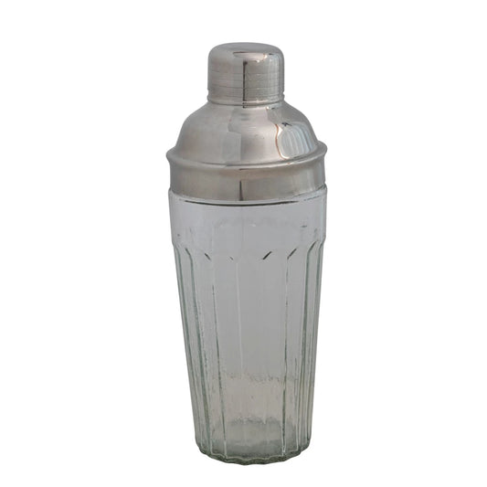 3-1/2" Round x 9-1/2"H 22 oz. Glass Cocktail Shaker w/ Stainless Steel Top
