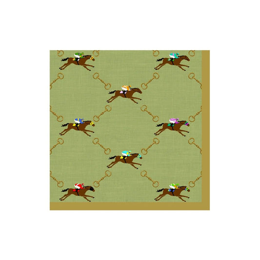 Caspari - Cocktail Napkins - And They're Off! Sage - Findlay Rowe Designs