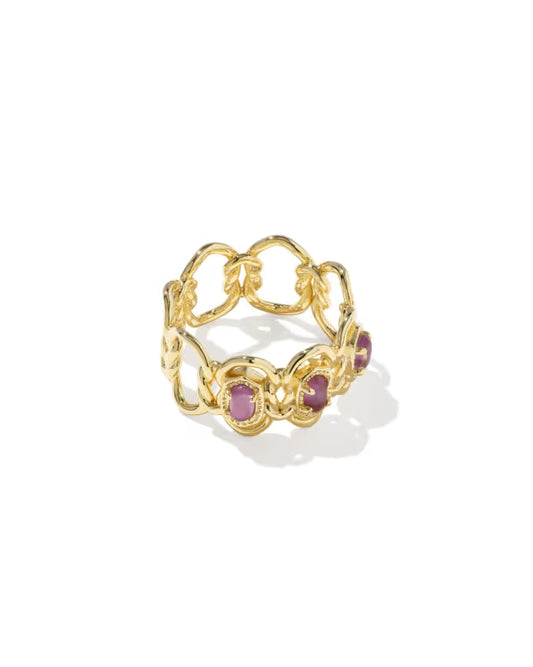 Kendra Scott - Ring - Joan Band - Vintage Gold Light Mauve Illusion - Size 8