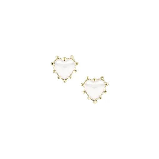 Natalie Wood - Earring - Adorned Heart Stud - White Enamel, - Findlay Rowe Designs