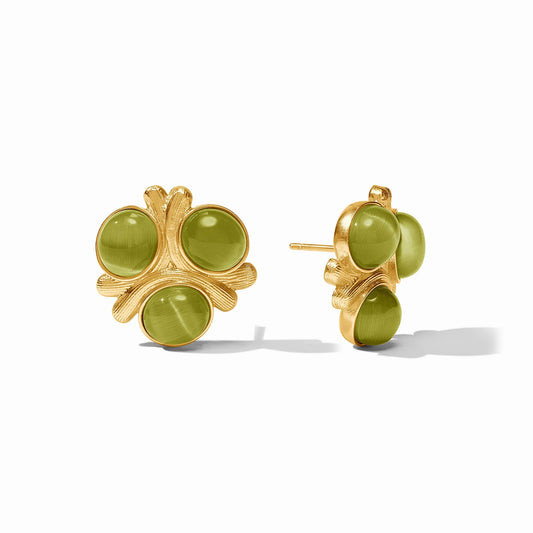 Julie Vos - Earrings - Cobblestone Statement Stud - Green Cat's Eye