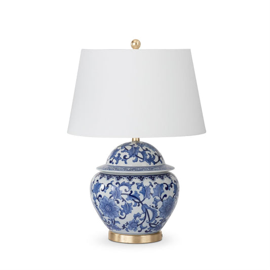 Lamp with White Shade - Blue & White - 26in - Findlay Rowe Designs