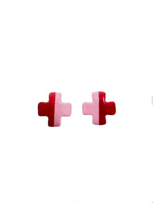 Accessory Jane - Earring - Cross Stud - Red Pink - Findlay Rowe Designs