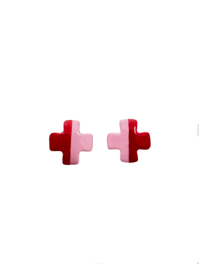 Accessory Jane - Earring - Cross Stud - Red Pink - Findlay Rowe Designs