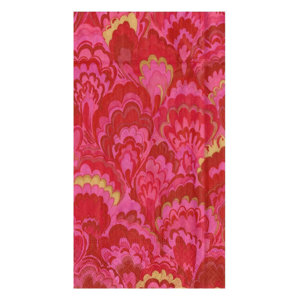 Caspari - Guest Towel Napkins - Marbled Ceramica Red & Fuchsia