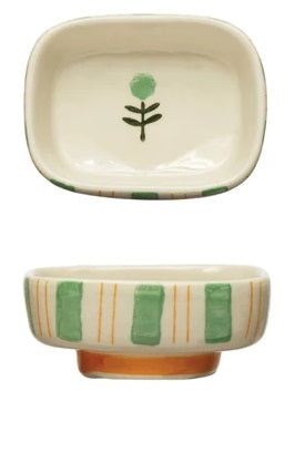 Hand-Painted Stoneware Dish w/ Stripes & Flower - Findlay Rowe Designs