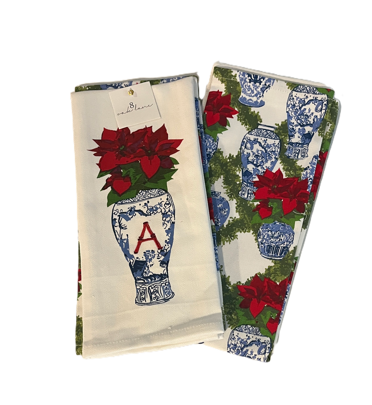 Hand Towels - Poinsettia Chinoiserie Vase - Initial