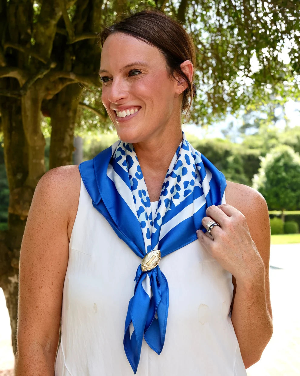 Caroline Hill - Scarf - Medium Meredith Spotted - Blue White - Findlay Rowe Designs