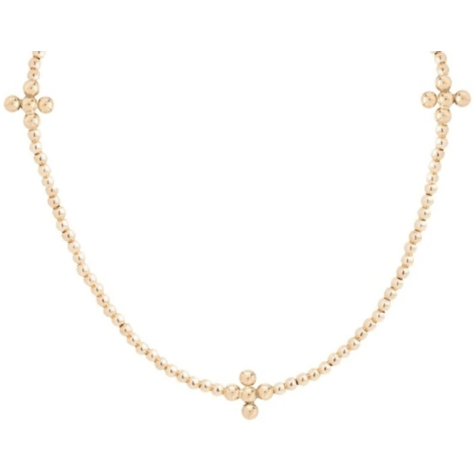 enewton - necklace - 15" Choker Signature Cross Gold Pattern 2mm Bead - Classic Beaded Signature Cross Gold - 3mm Bead Gold - Findlay Rowe Designs
