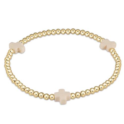 Enewton - Egirl Signature Cross Gold Pattern 3mm Bead Bracelet - Off-White