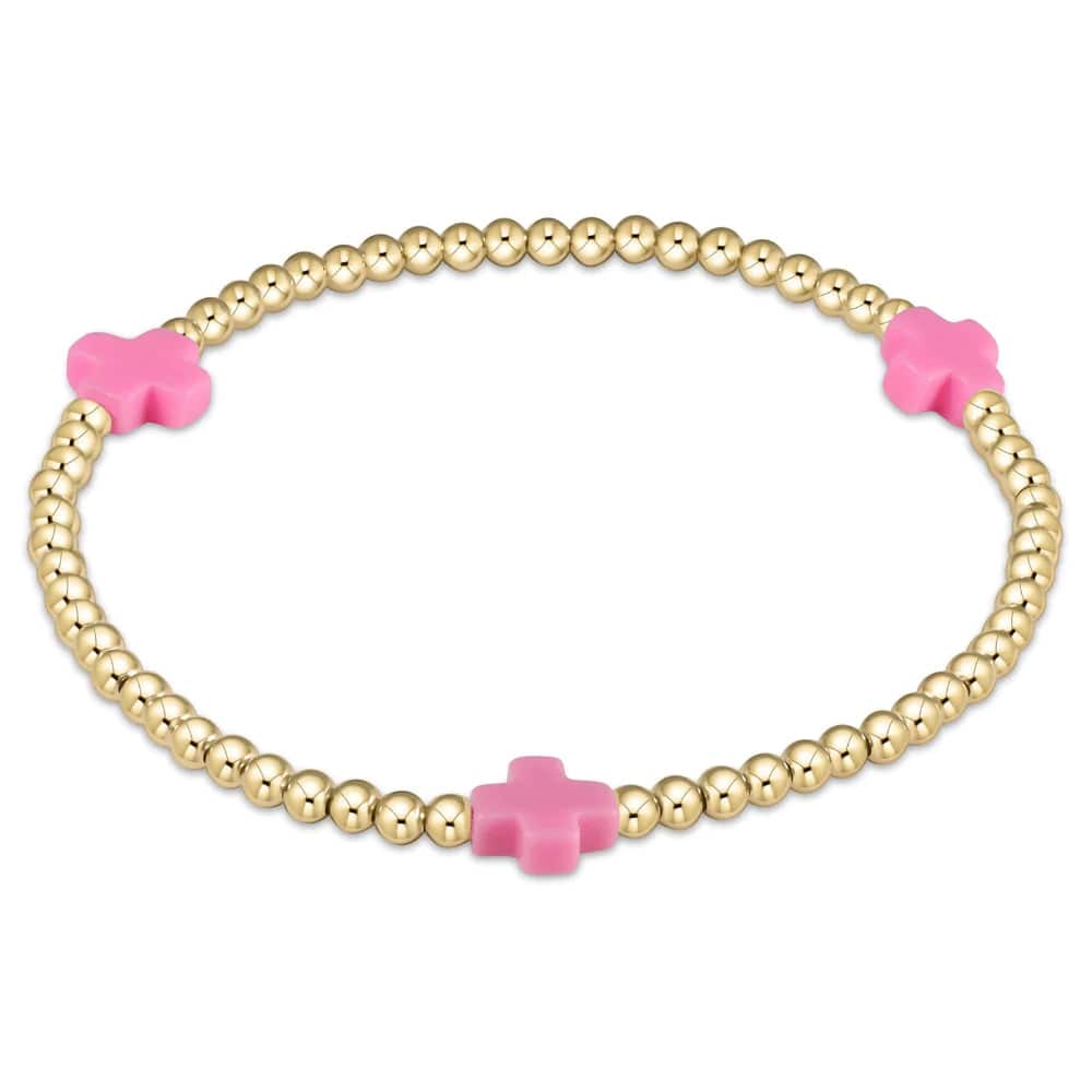 Enewton - egirl Signature Cross Gold Pattern 3mm Bead Bracelet - Bright Pink