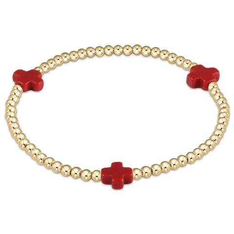 Enewton -  egirl Signature Cross Gold Pattern 3mm Bead Bracelet - Red