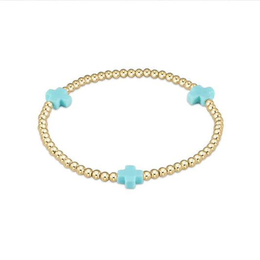 Enewton - egirl Signature Cross Gold Pattern 3mm Bead Bracelet - Turquoise - Findlay Rowe Designs