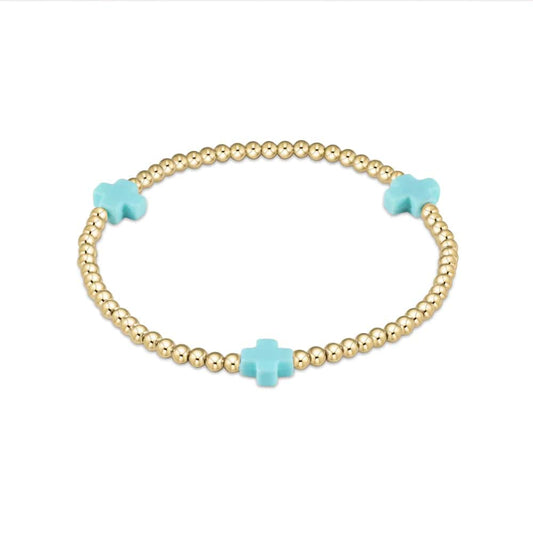 Enewton - egirl Signature Cross Gold Pattern 3mm Bead Bracelet - Turquoise