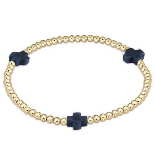 Enewton - signature cross gold pattern 3mm bead bracelet - navy - Findlay Rowe Designs