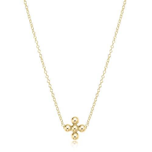  ENewton - 16" Gold Classic Beaded Signature Cross Necklace with Small Gold Charm