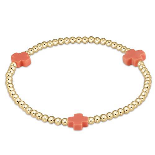 ENEWTON - signature cross gold pattern 3mm bead bracelet in Coral - Findlay Rowe Designs
