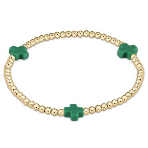 ENEWTON - signature cross gold pattern 3mm bead bracelet in Emerald - Findlay Rowe Designs