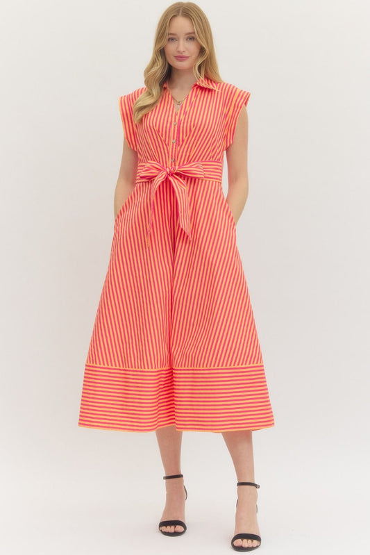 Entro - Dress - Mini Striped - Hot Pink - Findlay Rowe Designs
