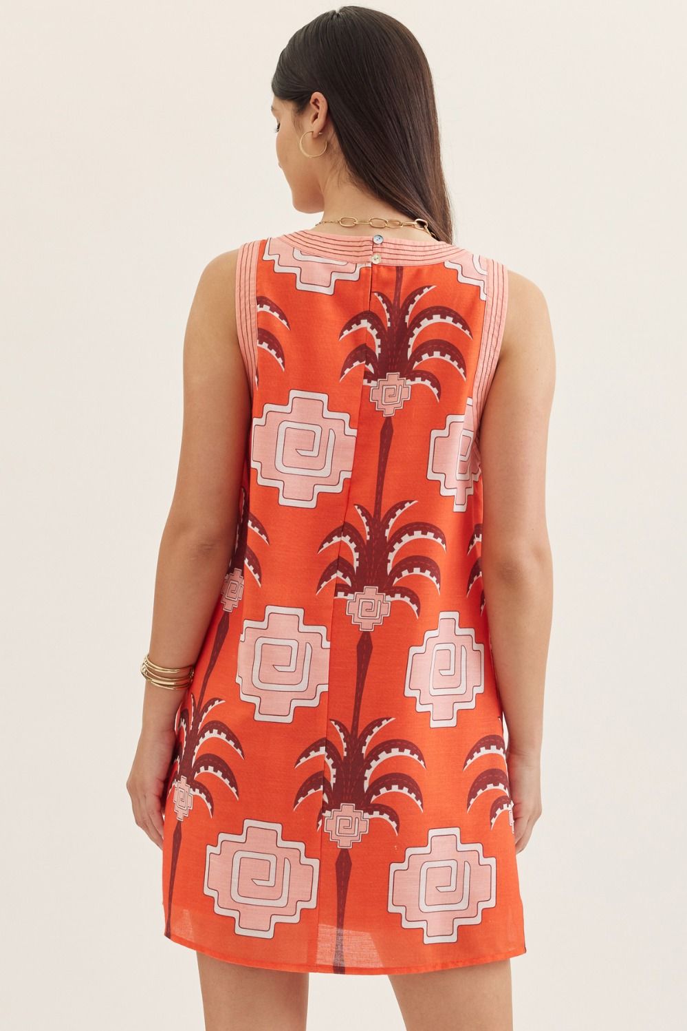 Dress - Mini Sleeveless V Neck - Tomato - Findlay Rowe Designs