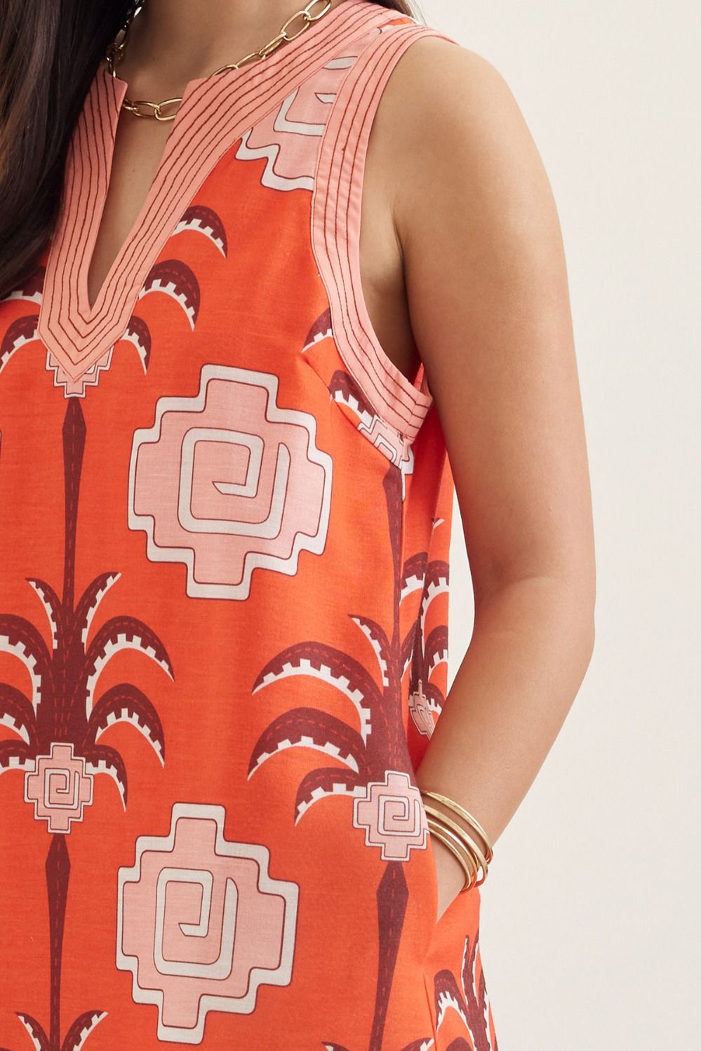 Dress - Mini Sleeveless V Neck - Tomato - Findlay Rowe Designs